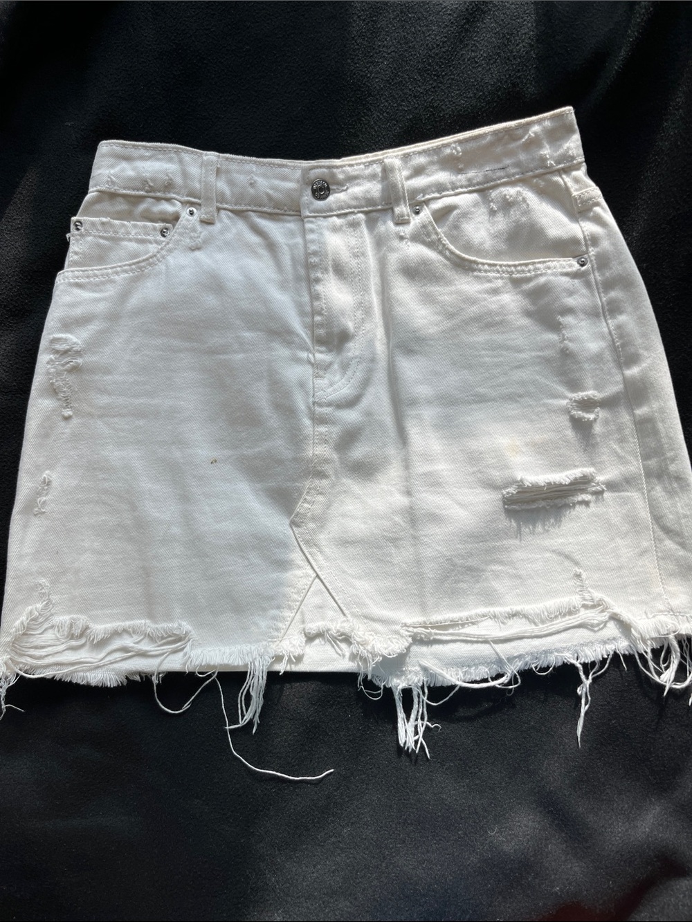 White Distressed Denim Mini Skirt